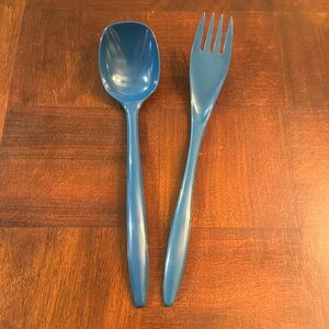 Vintage MCM Mepal Teal  Melamine Large Serving Spoon Fork  Rosti Denmark Hutzler